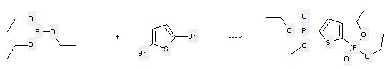 The Phosphonic acid, 2, 5-thiophenediylbis-, tetraethyl ester (9CI) can be obtained by 2, 5-Dibromo-thiophene and Phosphorous acid triethyl ester.